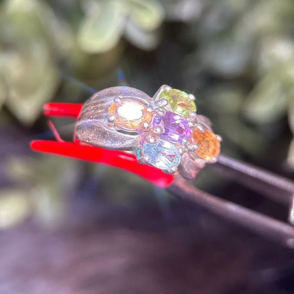 925 Silver 5-Multicolor‎ Stones Ring